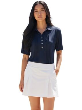 Cracked Wheat Navy Short Sleeve Pleated Front Detail Polo Golf Shirt (M)